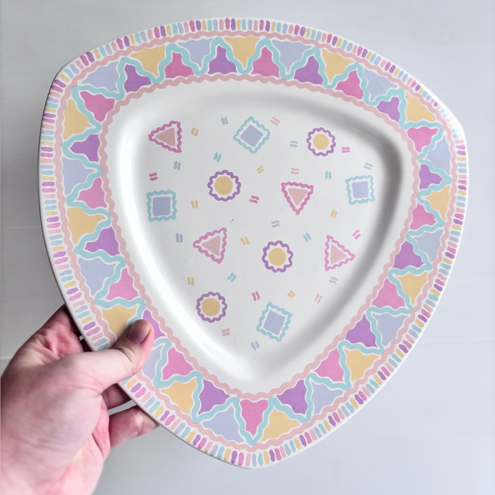 Vintage Pastel Ceramic Plate 90s Kitchen Decor